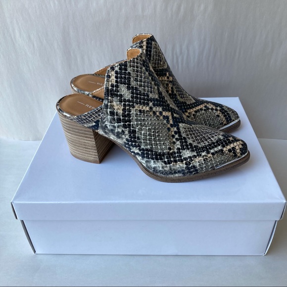NWB Report Snakeskin Print Temperance Block Heel Mule Bootie Shoe Metal Tip Toe - Picture 5 of 14
